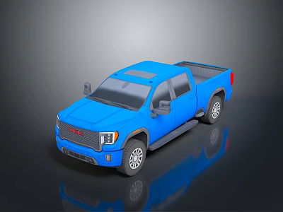 Modern Blue GMC Pickup Truck With Double Cab Cargo Bed 3D Rendering 3d model