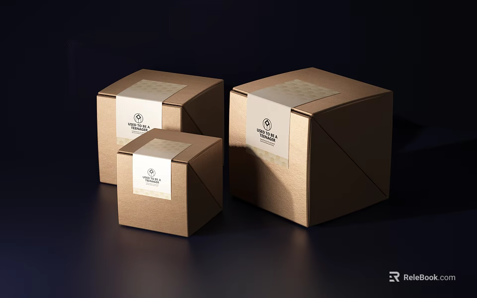 Decorative Ornament Set With Three Brown Paper Boxes In Various Sizes For Home Decor 3d model 