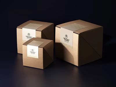 Decorative Ornament Set With Three Brown Paper Boxes In Various Sizes For Home Decor 3d model