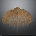 Elegant Orange Woven Umbrella Structure With Natural Fringe And Stand