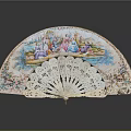 Vintage Decorative Fan with Colorful Painted Scenery Intricate Carved Design for Elegant Wall Hanging