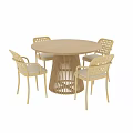 Wooden Dining Table and Chair Set with Carved Backrests Slatted Pedestal Base in Contemporary Design