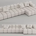 Modern Modular Sectional Sofa with Light Colored Square Modules and Soft Cushions 3d model