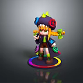 3D Cartoon Character Model With Colorful Hat Vibrant Pigtails Decorative Elements And Rainbow Base