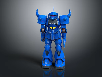 Blue Mechanical Robot Character Featuring Horns Red Eyes And Yellow Chest In Standing Pose 3d model