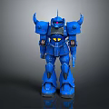Blue Mechanical Robot Character Featuring Horns Red Eyes And Yellow Chest In Standing Pose