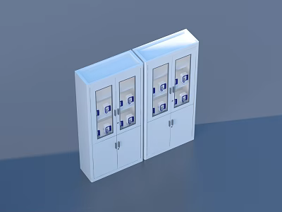 White Storage Cabinets With Glass Doors And Numbered Compartments Side By Side 3d model