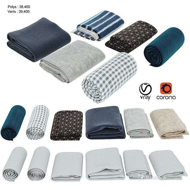 Soft Absorbent Kitchen Towels With Assorted Colors And Patterns For Daily Cleaning 3d model 