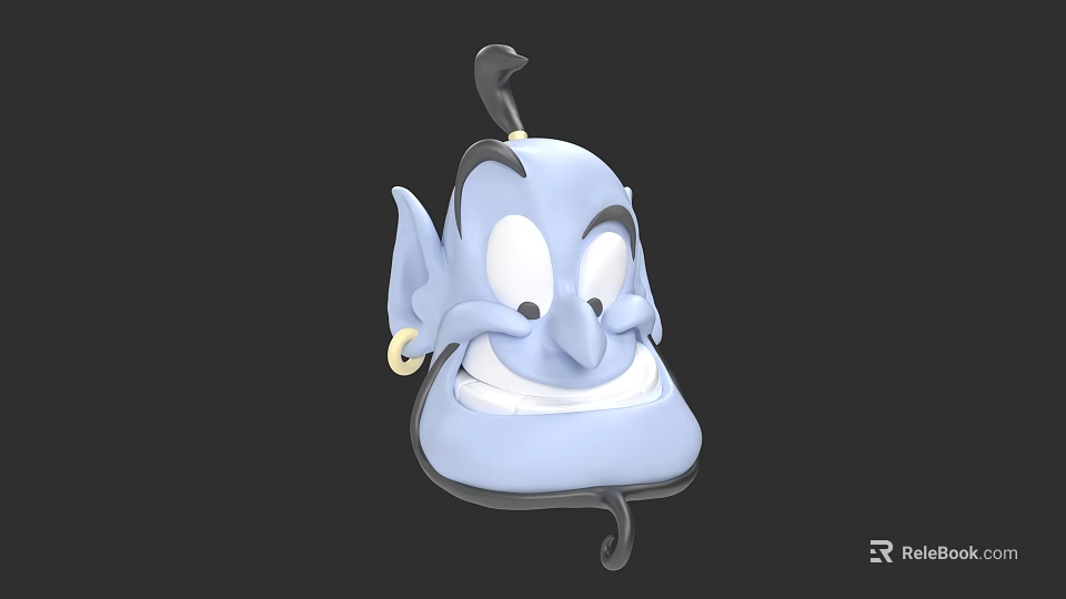 Game and Movie Genie Character With Blue Skin Large Ears Gold Earring and Smiling Expression 3d model 