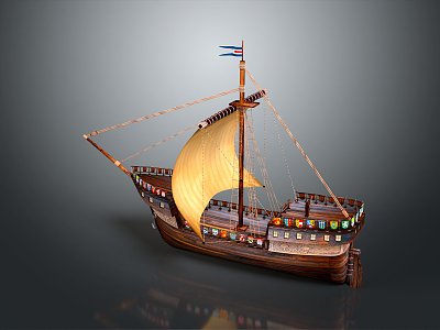 Modern Sailing Cartoon Sailing Small Sailing Boat Small Wooden Boat 3d model