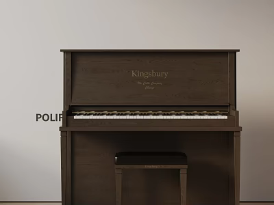 Kingsbury Brown Wooden Upright Piano With Stool In Modern Interior Room 3d model