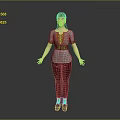 Detailed Female Character With Companion Creature In Gray Top Red Pants And Leather Boots