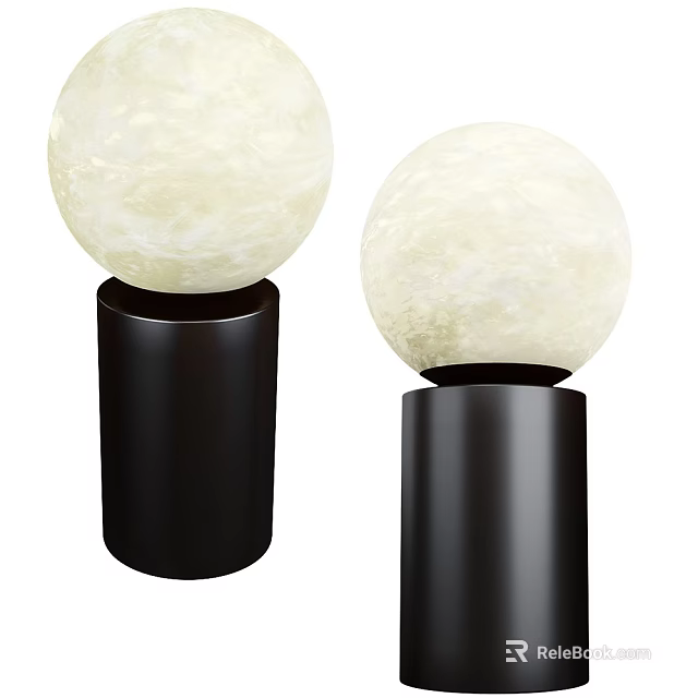Modern Two Table Lamps with Moon Like Texture Spherical Shade and Black Cylindrical Base 3d model 