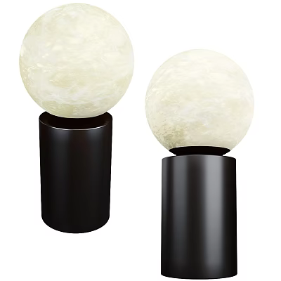 Modern Two Table Lamps with Moon Like Texture Spherical Shade and Black Cylindrical Base 3d model