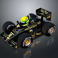 John Player Special Black Racing Car With Gold Logos Yellow Helmet And Large Tires