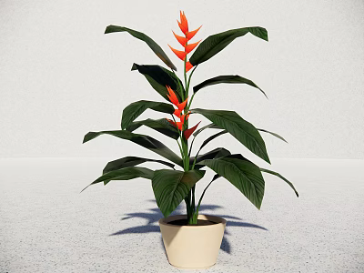 Bonsai Potted Plant With Green Leaves And Orange Flowers In Beige Pot 3d model
