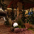 Tropical Bar Interior Design With Lush Green Plants And Cozy Seating Areas