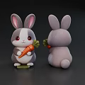 Cute Grey White Rabbit Plush Toys With Carrot Red Eyes And Big Ears