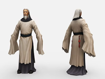 Game and Movie Character in Long Robe with White Hair Front Back Views 3d model