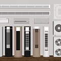 Various Air Conditioners and Fans Types Including Wall Mounted Floor Standing Window Units Outdoor Compressors