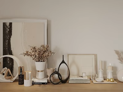 Elegant Modern Decorative Ornament Set With Dried Flowers Vase Photo Frame And Candle Holders 3d model