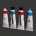 Art Color Paint Tubes With Red Blue Labels And Colorful Caps On Reflective Black Background