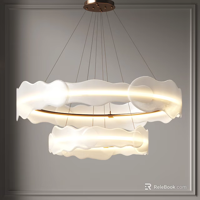 Elegant Modern White Double Layered Ring Chandelier with Soft Illuminated Design 3d model 