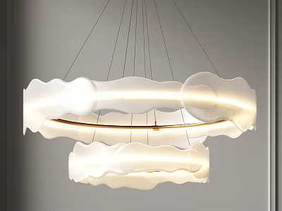 Elegant Modern White Double Layered Ring Chandelier with Soft Illuminated Design 3d model
