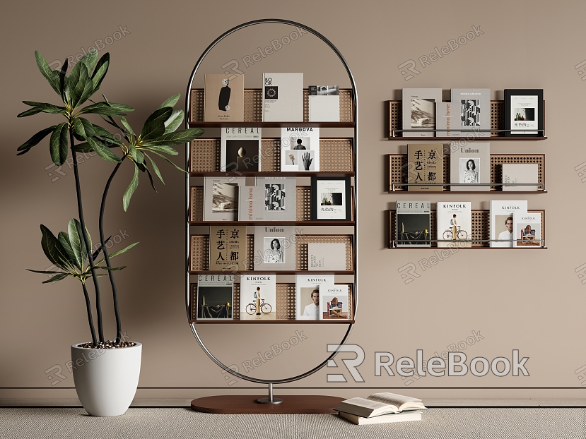 Modern Middle Ancient Bookshelf Floor Rotating Bookshelf Wall Hanging Bookshelf Books model