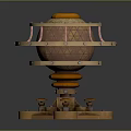Intricate Copper Mechanical Device With Orange Top And Illuminated Base Structure