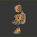 Orange Robot Figure With Large Round Eyes Metallic Body And Mechanical Arms