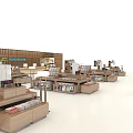 Modern Wooden Bookcase With Shelves Filled With Books And Decorative Items
