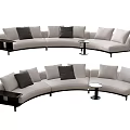 Curved Sectional Sofa Light Colored Design With Dark Accent Pillows And Small Side Tables 3d model