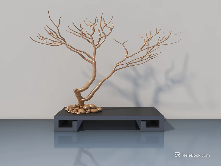 Hinged Door Featuring Decorative Branch On Black Hollow Base Gray Background 3d model 