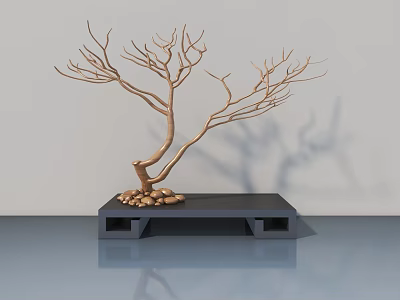 Hinged Door Featuring Decorative Branch On Black Hollow Base Gray Background 3d model