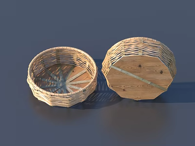 Set of Two Handwoven Wicker Storage Baskets With Lids For Home Use 3d model