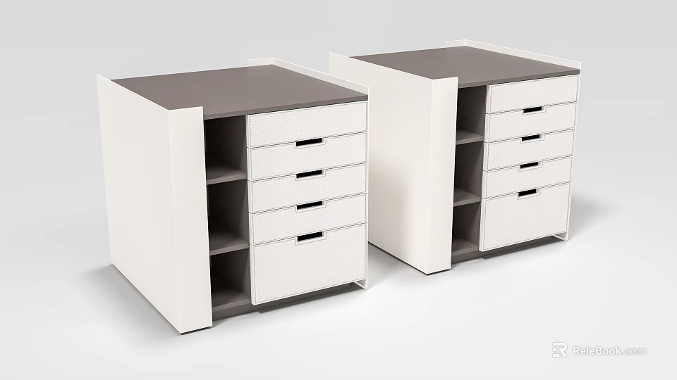 Modern White Island Cabinet With Drawers Open Shelves And Dark Countertop 3d model 