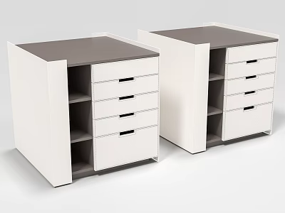 Modern White Island Cabinet With Drawers Open Shelves And Dark Countertop 3d model