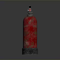 Red Old Fire Extinguisher With Worn Surface And Metal Handle On Gray Background