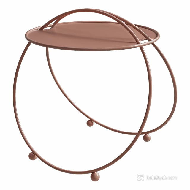 Copper Round Side Table With Metal Frame And Small Ball Feet Design 3d model