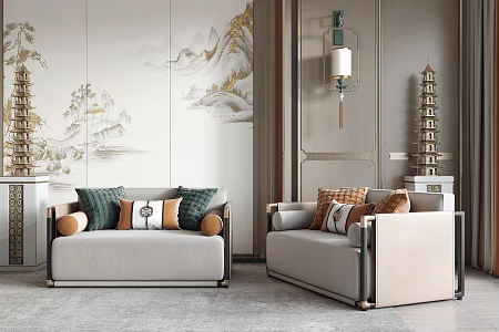 New Chinese-style Single Sofa 3d model