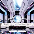 Modern KTV Interior With Futuristic Design Circular Screen LED Lighting Comfortable Sofas And Bar Counter 3d model