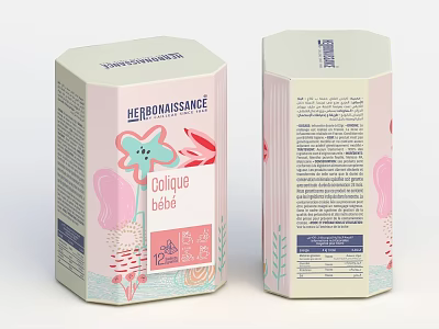 Herbonnaissance Baby Colic Herbal Tea Packaging With Cartoon Design And Plant Elements 3d model