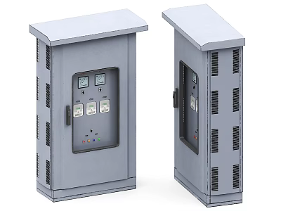 Industrial Control Cabinets With Gray Enclosure Digital Displays And Ventilation Slots 3d model