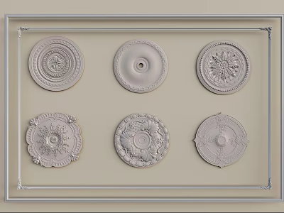 Elegant Carved Circular Wall Decor Plates In Light Frame For Home Decoration 3d model