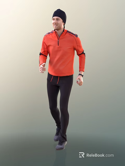 Man Wearing Orange Sporty Top And Black Pants Walking With Wristwatch In Active Pose 3d model 