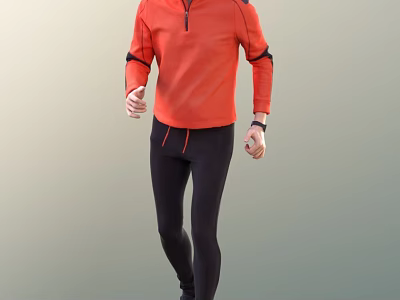 Man Wearing Orange Sporty Top And Black Pants Walking With Wristwatch In Active Pose 3d model