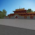 Ancient Chinese Architecture With Yellow Roof Red Pillars And Traditional Design Surrounded By Trees