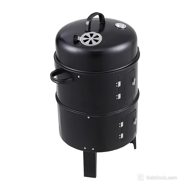 Portable Black Double Layer Outdoor Grill Smoker With Handles And Vented Top 3d model 