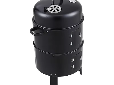 Portable Black Double Layer Outdoor Grill Smoker With Handles And Vented Top 3d model